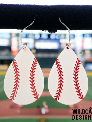 White acrylic with red laces baseball earrings